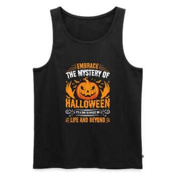 Lassen Sie sich auf das Geheimnis von Halloween ein. Es ist an der Zeit, - Männer Premium Bio Tank Top - Schwarz - Vorne - Michal (187cm)
