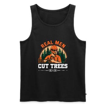 Real men cut trees - Men's Premium Organic Tank Top - black - Front - Michal (187cm)