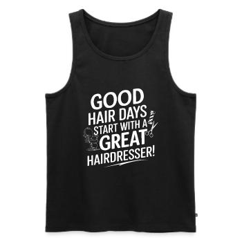 Gute Haartage beginnen mit einem tollen Friseur! - Männer Premium Bio Tank Top - Schwarz - Vorne - Michal (187cm)