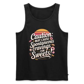 Caution: May cause spontaneous cravings for sweets - Men's Premium Organic Tank Top - black - Front - AI Model Male 178 light (178cm)
