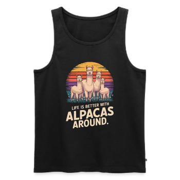 Life is better with alpacas around. - Men's Premium Organic Tank Top - black - Front - Michal (187cm)