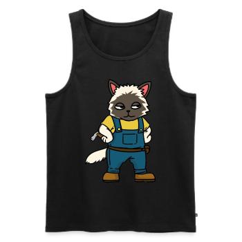 Artisans chantier Charpentier Métiers Chat - Débardeur bio Premium Homme - noir - Devant - AI Model Male 178 light (178cm)