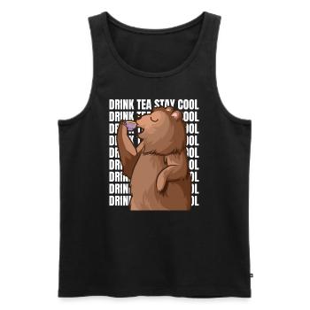 Drink Tea Stay Cool Bear Kräutertee Liebhaber Tee - Männer Premium Bio Tank Top - Schwarz - Vorne - AI Model Male 178 light (178cm)