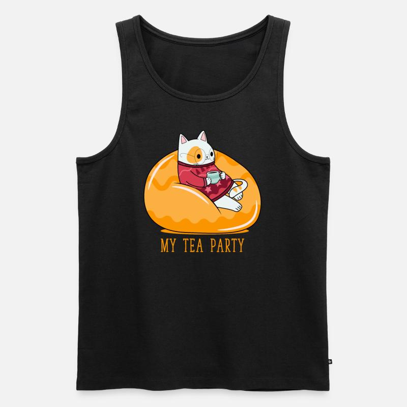 Gemütlicher Abendtee trinkender Cat Tea Lover - Männer Premium Bio Tank Top - Schwarz