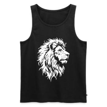 Tête de lion majestueuse en noir et blanc - Débardeur bio Premium Homme - noir - Devant - Michal (187cm)