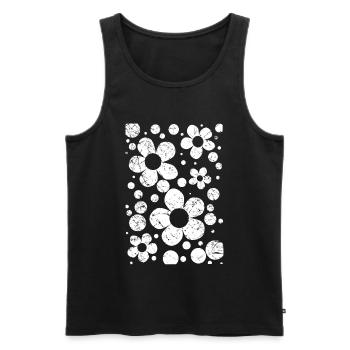 Motif floral fleurs blanc des années 60 Jardin Florence utilisé - Débardeur bio Premium Homme - noir - Devant - AI Model Male 178 light (178cm)