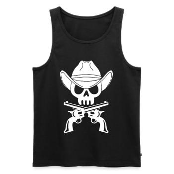 Cowboy-Totenkopf und gekreuzte Pistolen (Weiß) - Männer Premium Bio Tank Top - Schwarz - Vorne - Michal (187cm)