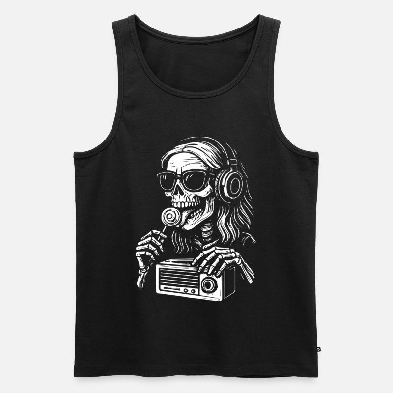 Skelett DJ mit Kopfhörern - Männer Premium Bio Tank Top - Schwarz