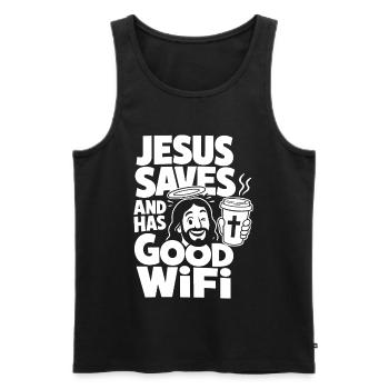 Jesus Saves And Has Good Wifi - Men's Premium Organic Tank Top - black - Front - Michal (187cm)