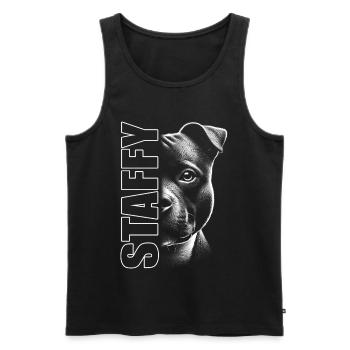 Staffordshire Bullterrier mit Staffy Schriftzug - Männer Premium Bio Tank Top - Schwarz - Vorne - Michal (187cm)