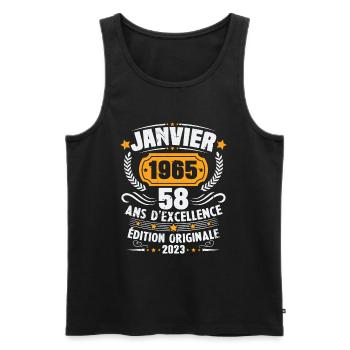 Cadeau D'anniversaire 58 Ans Janvier 1965 Vintage - Débardeur bio Premium Homme - noir - Devant - Michal (187cm)