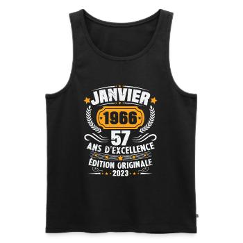 Cadeau D'anniversaire 57 Ans Janvier 1966 Vintage - Débardeur bio Premium Homme - noir - Devant - AI Model Male 178 light (178cm)