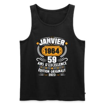 Cadeau D'anniversaire 59 Ans Janvier 1964 Vintage - Débardeur bio Premium Homme - noir - Devant - Michal (187cm)