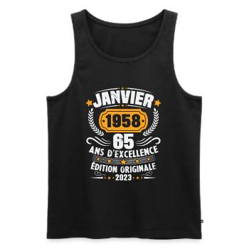 Cadeau D'anniversaire 65 Ans Janvier 1958 Vintage - Débardeur bio Premium Homme - noir - Devant - Michal (187cm)