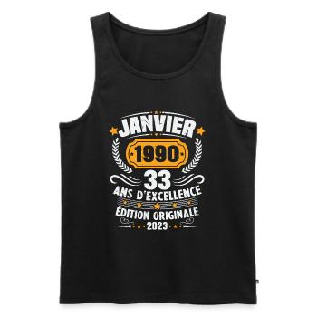 Cadeau D'anniversaire 33 Ans Janvier 1990 Vintage - Débardeur bio Premium Homme - noir - Devant - Michal (187cm)