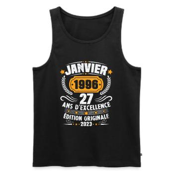 Cadeau D'anniversaire 27 Ans Janvier 1996 Vintage - Débardeur bio Premium Homme - noir - Devant - Michal (187cm)