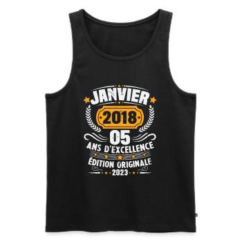 Cadeau D'anniversaire 5 Ans Janvier 2018 Vintage - Débardeur bio Premium Homme - noir - Devant - AI Model Male 178 light (178cm)