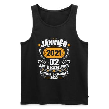 Cadeau D'anniversaire 2 Ans Janvier 2021 Vintage - Débardeur bio Premium Homme - noir - Devant - Michal (187cm)