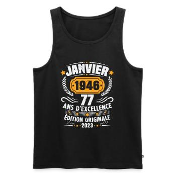 Birthday Gift 77 Years January 1946 Vintage - Men's Premium Organic Tank Top - black - Front - AI Model Male 178 light (178cm)