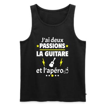 J'ai deux passions guitare apéro, fête des pères - Débardeur bio Premium Homme - noir - Devant - Michal (187cm)