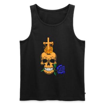 Gothic Aesthetic - Skull with blue rose - Men's Premium Organic Tank Top - black - Front - AI Model Male 178 light (178cm)