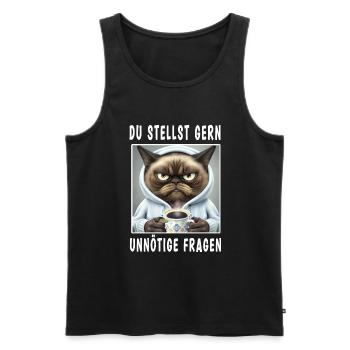 Du stellst gern unnötige Fragen - Männer Premium Bio Tank Top - Schwarz - Vorne - Michal (187cm)