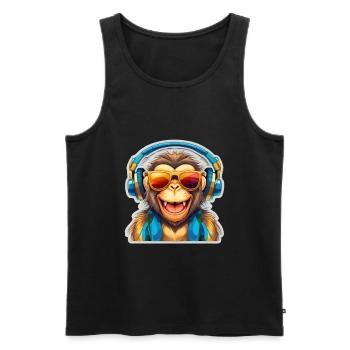 Singe cool avec des écouteurs et des lunettes de soleil - Débardeur bio Premium Homme - noir - Devant - Michal (187cm)