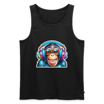 Singe cool avec des écouteurs et des lunettes de soleil - Débardeur bio Premium Homme - noir - Devant - Michal (187cm)
