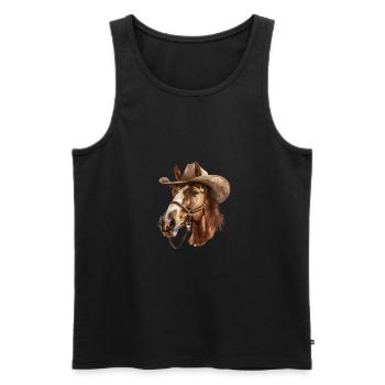 Cheval de cow-boy avec chapeau à motif western - Débardeur bio Premium Homme - noir - Devant - Michal (187cm)