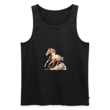 Dynamischer Galopp Brauner Pferd - Männer Premium Bio Tank Top - Schwarz - Vorne - Michal (187cm)
