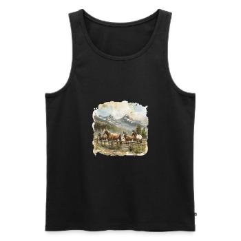 Pferde Vor Berglandschaft Gemälde - Männer Premium Bio Tank Top - Schwarz - Vorne - Michal (187cm)