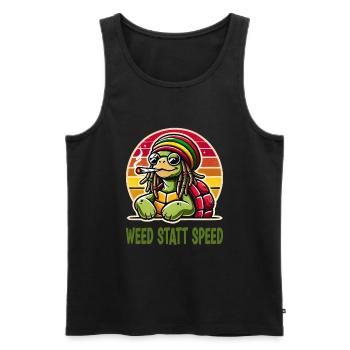 De l’herbe au lieu de la vitesse Cool Turtle - Débardeur bio Premium Homme - noir - Devant - Michal (187cm)