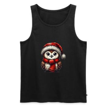 Hibou de Noël mignon avec chapeau rouge et écharpe - Débardeur bio Premium Homme - noir - Devant - Michal (187cm)