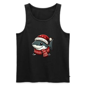 requin de Noël avec chapeau et écharpe - Débardeur bio Premium Homme - noir - Devant - AI Model Male 178 light (178cm)