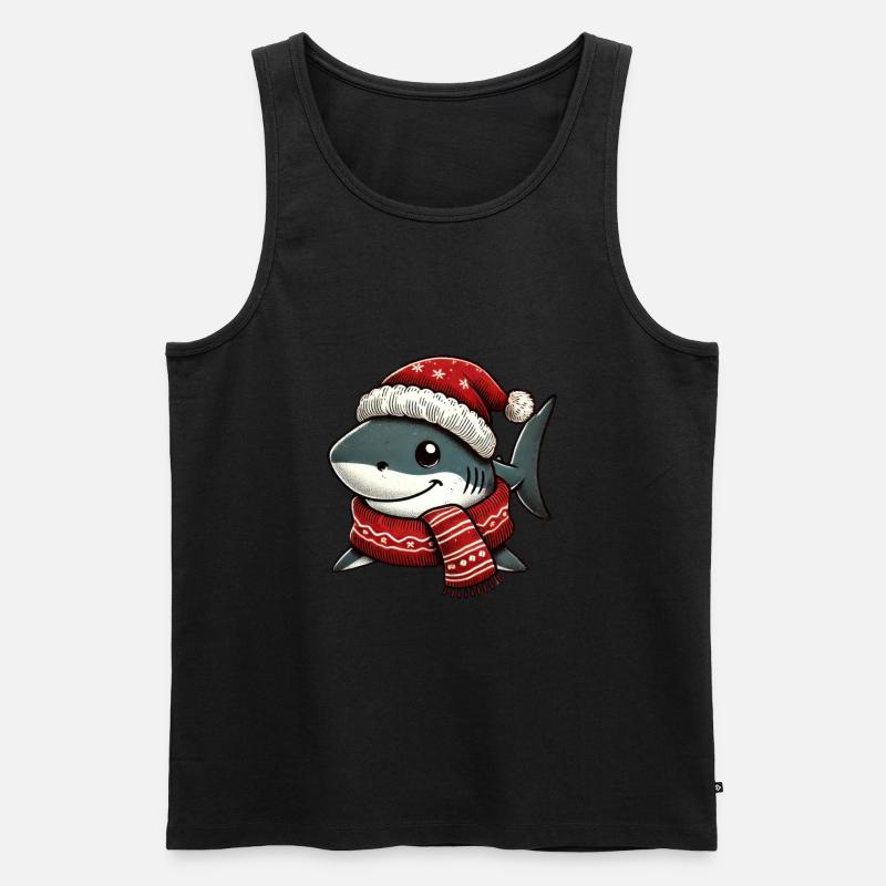 requin de Noël avec chapeau et écharpe - Débardeur bio Premium Homme - noir