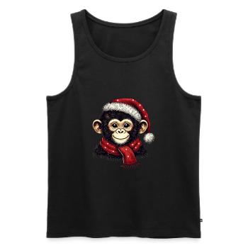 Christmas chimpanzee with hat and scarf - Men's Premium Organic Tank Top - black - Front - AI Model Male 178 light (178cm)