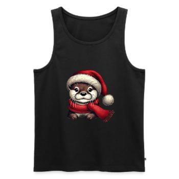 Loutre mignonne avec chapeau de père Noël et écharpe - Débardeur bio Premium Homme - noir - Devant - Michal (187cm)