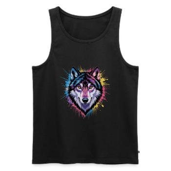 Colorful Wolf Artwork - Men's Premium Organic Tank Top - black - Front - AI Model Male 178 light (178cm)