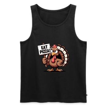 Lustiger Truthahn Mit Pizza Schild - Männer Premium Bio Tank Top - Schwarz - Vorne - AI Model Male 178 light (178cm)