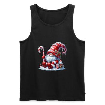 Gnome de Noël avec canne à sucre et cupcake - Débardeur bio Premium Homme - noir - Devant - Michal (187cm)