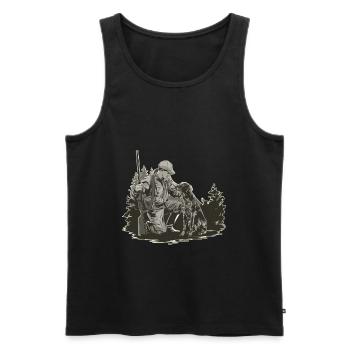Jäger Mit Hund Im Wald Naturverbunden - Männer Premium Bio Tank Top - Schwarz - Vorne - AI Model Male 178 light (178cm)