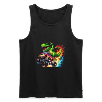 Abenteuerlustiger Dinosaurier Auf Monstertruck - Männer Premium Bio Tank Top - Schwarz - Vorne - Michal (187cm)