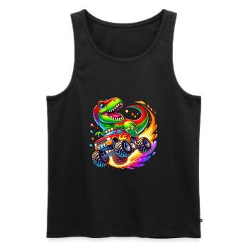 Abenteuerlustiger Dinosaurier Auf Monstertruck - Männer Premium Bio Tank Top - Schwarz - Vorne - Michal (187cm)