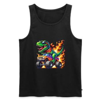 Dinosaure aventureux sur un camion monstre - Débardeur bio Premium Homme - noir - Devant - AI Model Male 178 light (178cm)