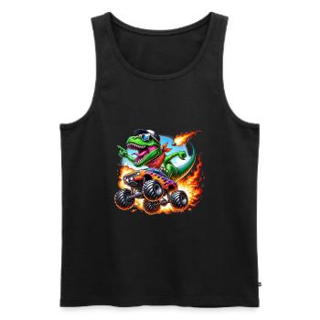Adventurous dinosaur on monster truck - Men's Premium Organic Tank Top - black - Front - AI Model Male 178 light (178cm)