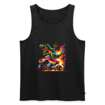 Abenteuerlustiger Dinosaurier Auf Monstertruck - Männer Premium Bio Tank Top - Schwarz - Vorne - Michal (187cm)