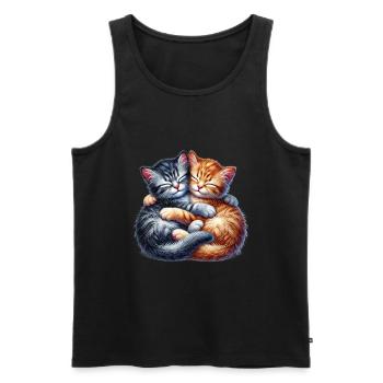 Deux chatons câlins dans une étreinte affectueuse - Débardeur bio Premium Homme - noir - Devant - Michal (187cm)