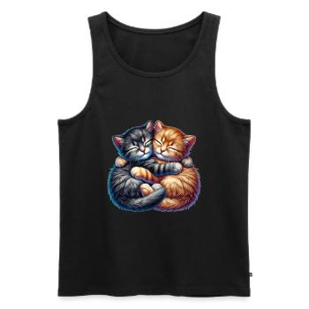 Deux chatons câlins dans une étreinte affectueuse - Débardeur bio Premium Homme - noir - Devant - Michal (187cm)