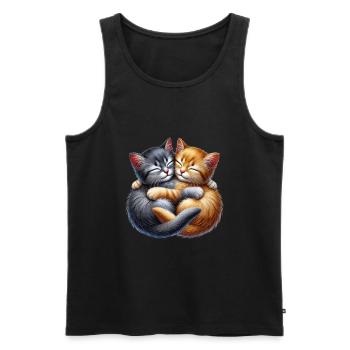 Deux chatons câlins dans une étreinte affectueuse - Débardeur bio Premium Homme - noir - Devant - Michal (187cm)