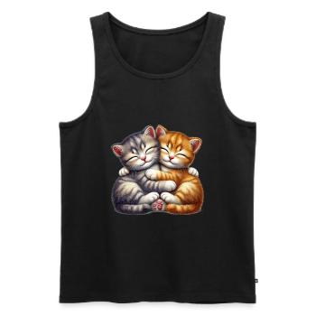 Deux chatons câlins dans une étreinte affectueuse - Débardeur bio Premium Homme - noir - Devant - Michal (187cm)